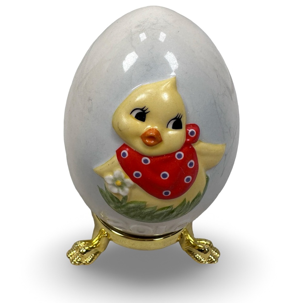 Goebel 2010 Annual‎ Easter Egg Chick Figurine with Gold Tone Stand Ceramic White